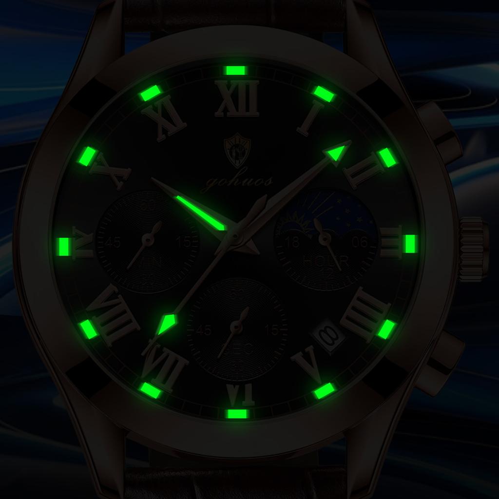 Gohuos 9801 Fashion Men Luxury Watches Business Stainless Leather Quartz Date Watch Gifts for Male Wristwatch Relogio Masculino