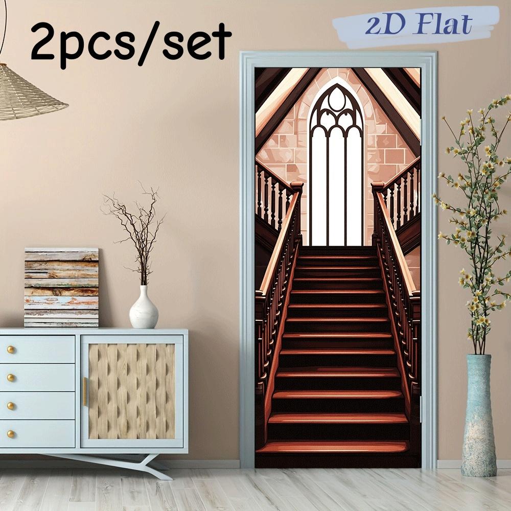 

2pcs Gothic church style staircase wall stickers, stereoscopic visual extension stickers, living room entrance hall corridor wal (as the picture,38.5x200cmx2)