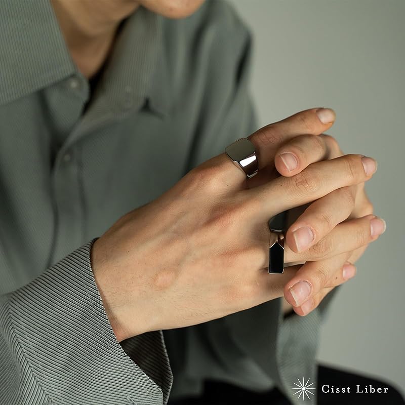 [Cisst liber] signet ring mens ring ring ring men's Seal stand seal stand ring signet surgical stainless steel stainless black black color black No.