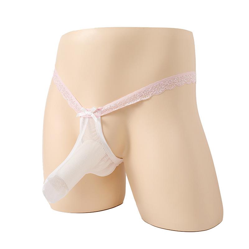 Bow Sissy Lingerie Men'S Sexy Elephant Nose Panties Mesh See Through T-Back Thong G-String  Stretch Long Penis Sheath Underwear