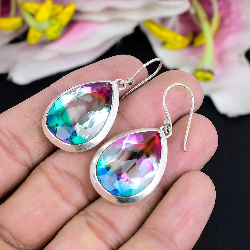 Bi-Color Tourmaline Gemstone 925 Sterling Silver Jewelry Earring 1.77" KG-1790