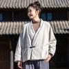 Women Vintage Linen Parkas V-Neck Long Sleeve Solid Color Winter Coats Single Button Chinese Style Parkas