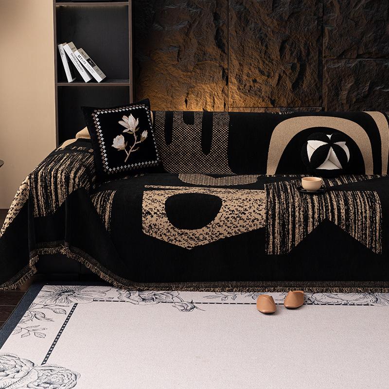 Luxury Sofa Cover Four Seasons Universal Modern Minimalist Black Sofa Towel Full Coverage Throw Blanket Elegant Sofa Blanket