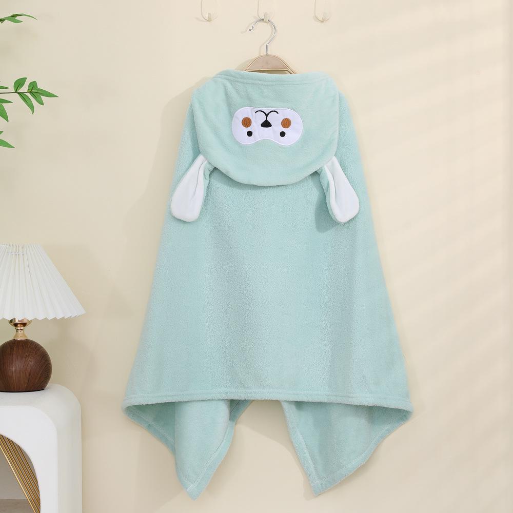 Children's Cartoon Hooded Coral Fleece Bathrobe Cape - Quick-drying Bath Towel Cloak