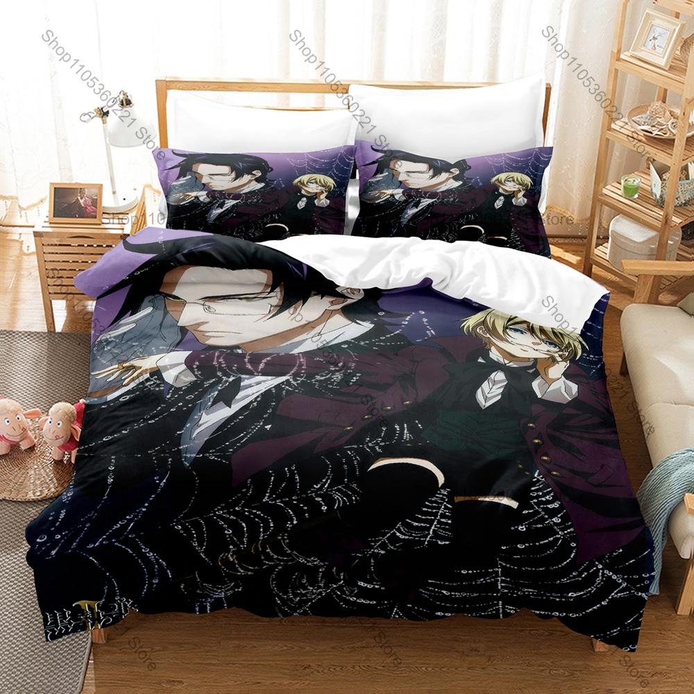 Black Butler Kuroshitsuji Bedding Set 3 Piece Duvet Cover Set Sebastian Ciel Cartoon Bed Linen for Kids Adults Bedroom