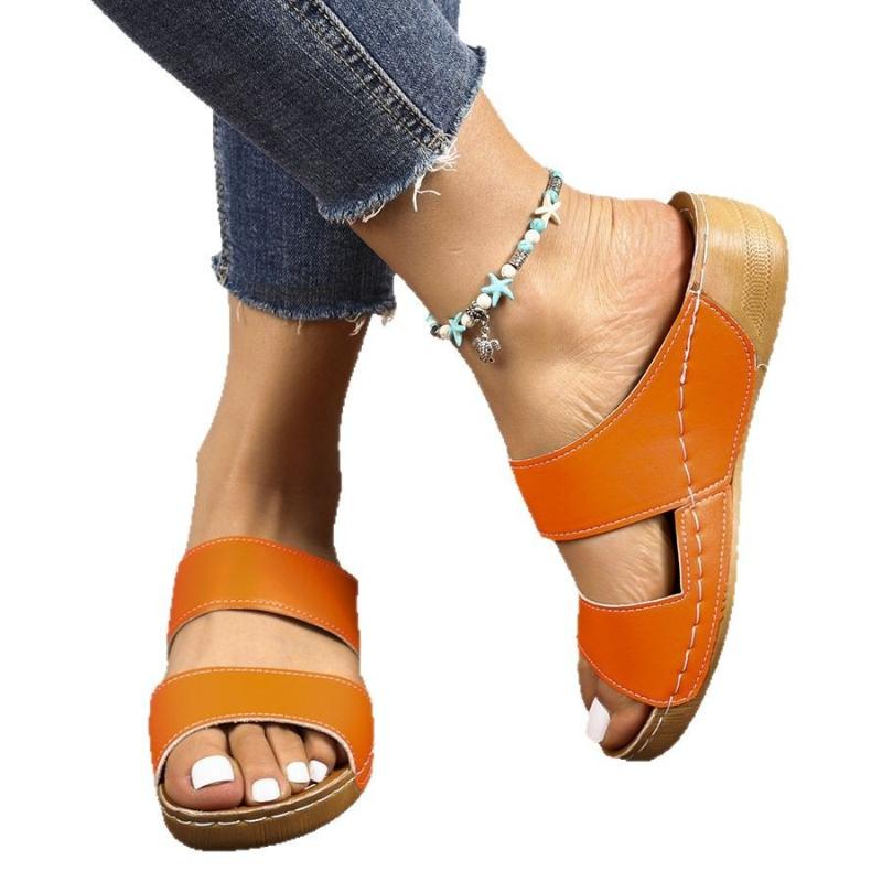 Summer Fashion New Women's Slippers Minimal Round Head Peep Toe Wedges Shoes Casual Beach Vacation Ladies Sandals