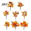 Rustic Autumn Floral Display Artificial Fall Bouquet with Fabric Pumpkins Maple Leaves Wheat Berries, Home Decor for Thanksgiving Centerpieces,