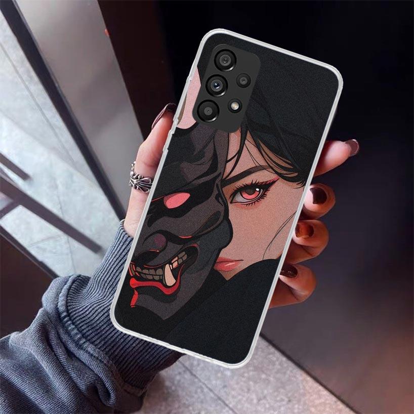 Japanese Oni Mask Girl Phone Case For Samsung Galaxy A12 A52S A42 A32 A22 A51 A50 Note 20 Ultra 10 S10 Plus A71 A70 A31 A30 A10S