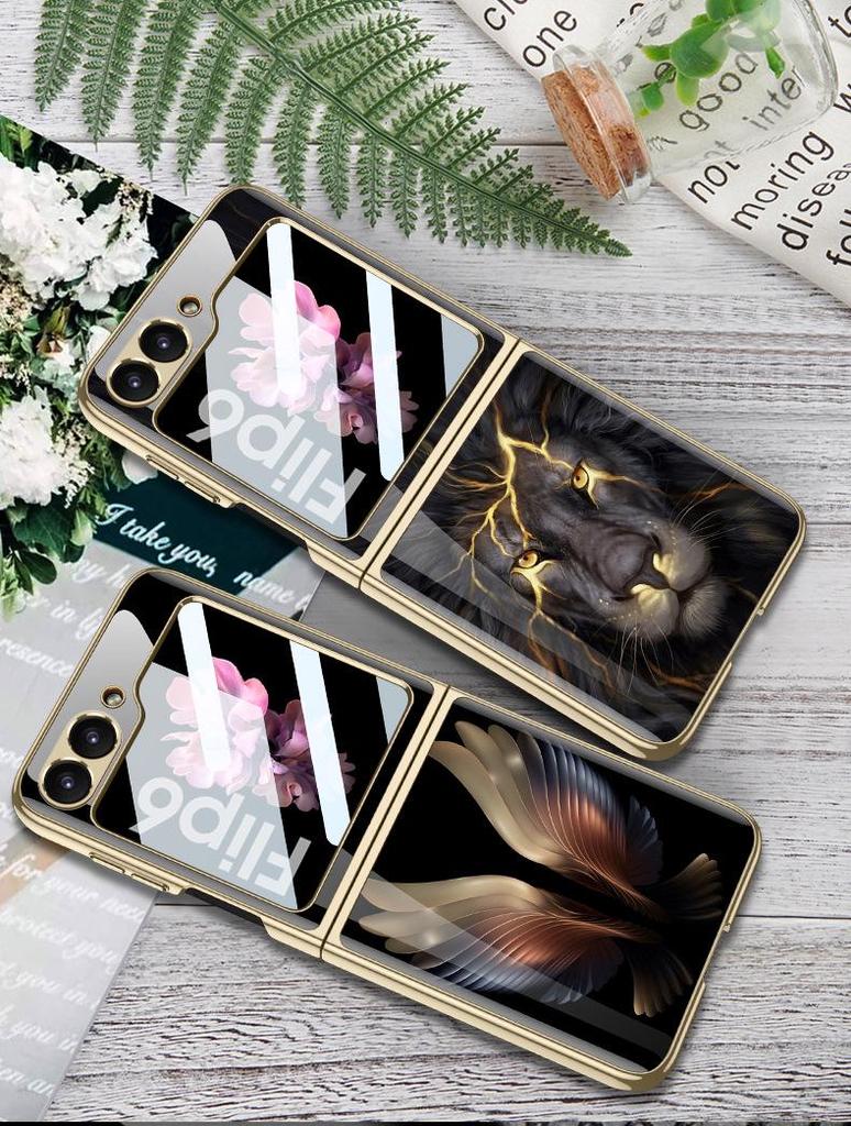 Samsung Z Flip 6 Foldable Screen Phone Case with Unique Painted Design and Mechanical Flip Glass Cover