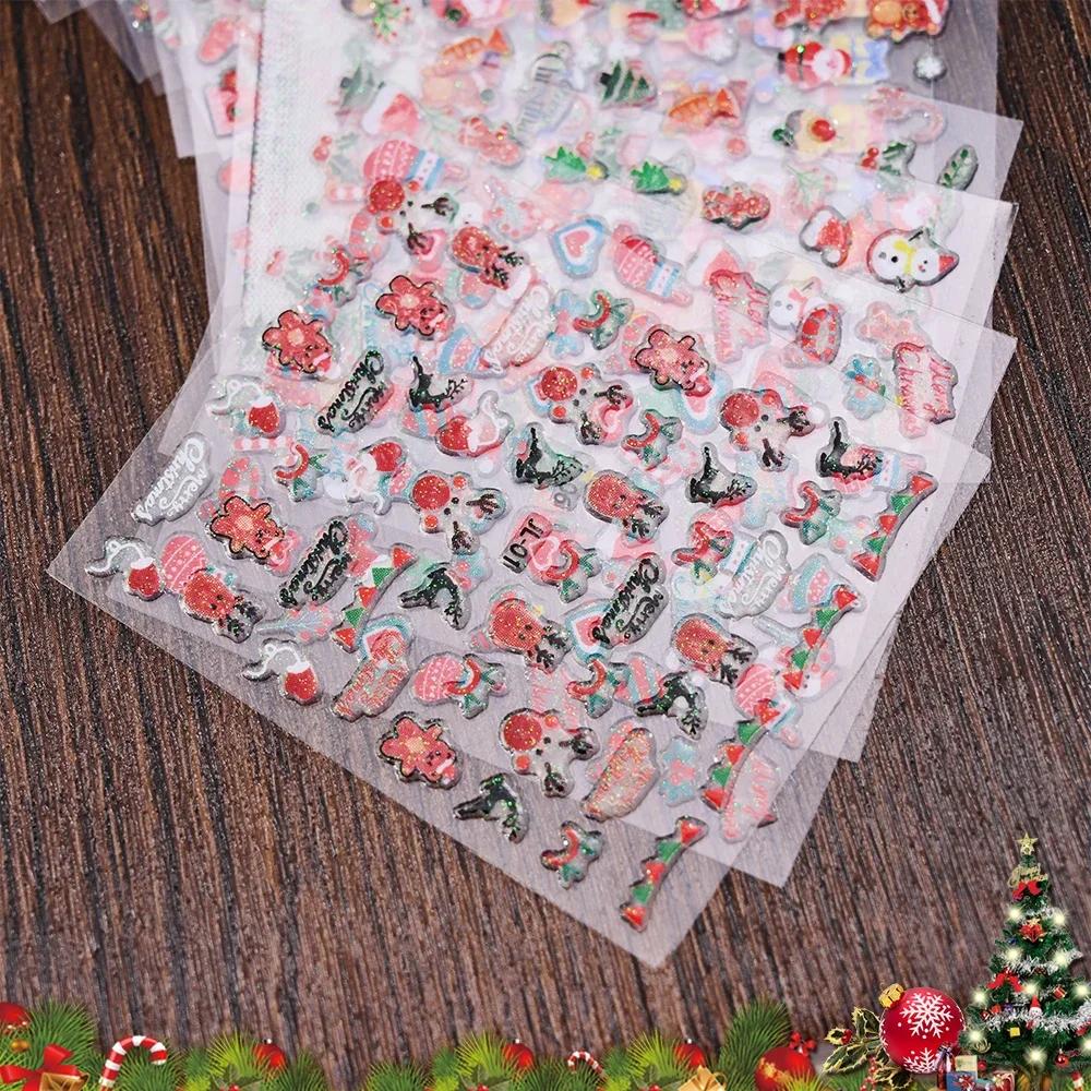 30 Stück Weihnachten Geprägt Glitzer 5D Nagelaufkleber 6*5cm Elch Schneeflocke Bär Schneemann Xmas Aufkleber Winter Maniküre Glitzer Aufkleber