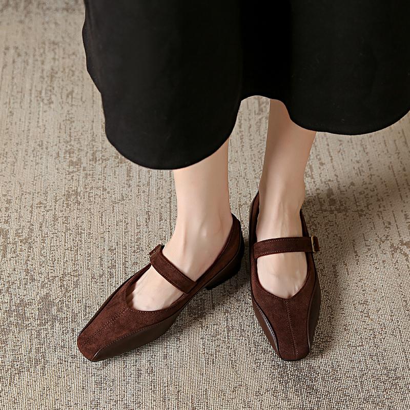 Women Square Toe Marie Janes Suede Shoes Fashion Low Heels Shoes Woman Autumn 2025 Trend New Elegant Party Pumps Zapatos Mujer