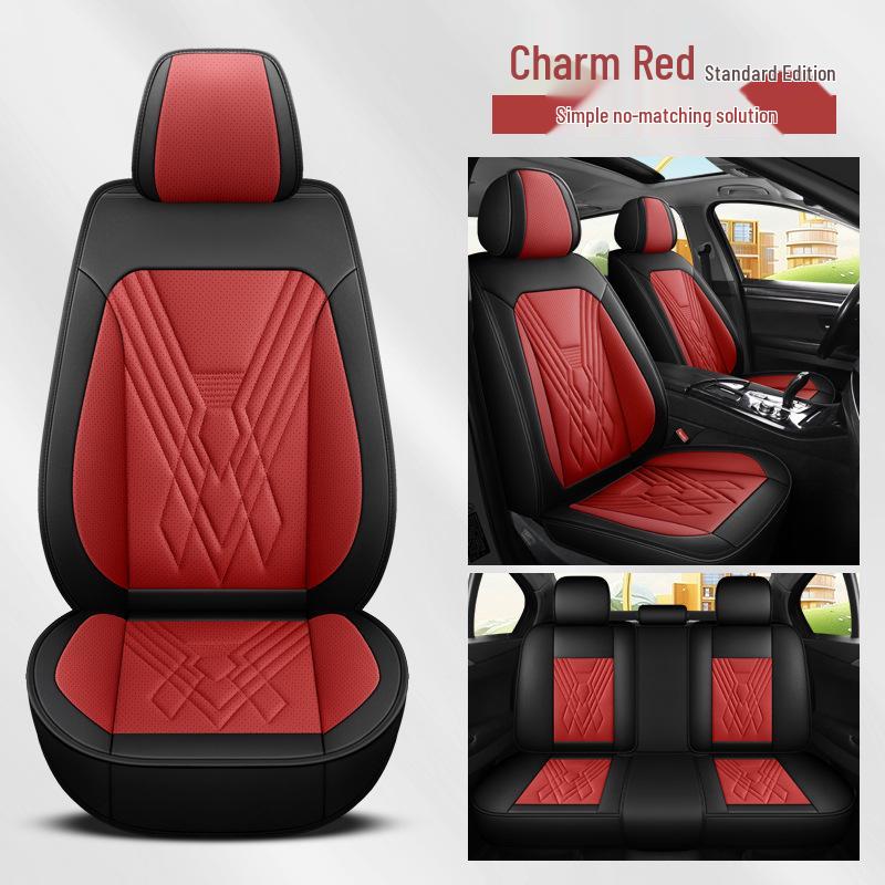 Universal Full Leather Car Seat Covers for All Seasons - Five Seats, Full Coverage with Backrest Cushion