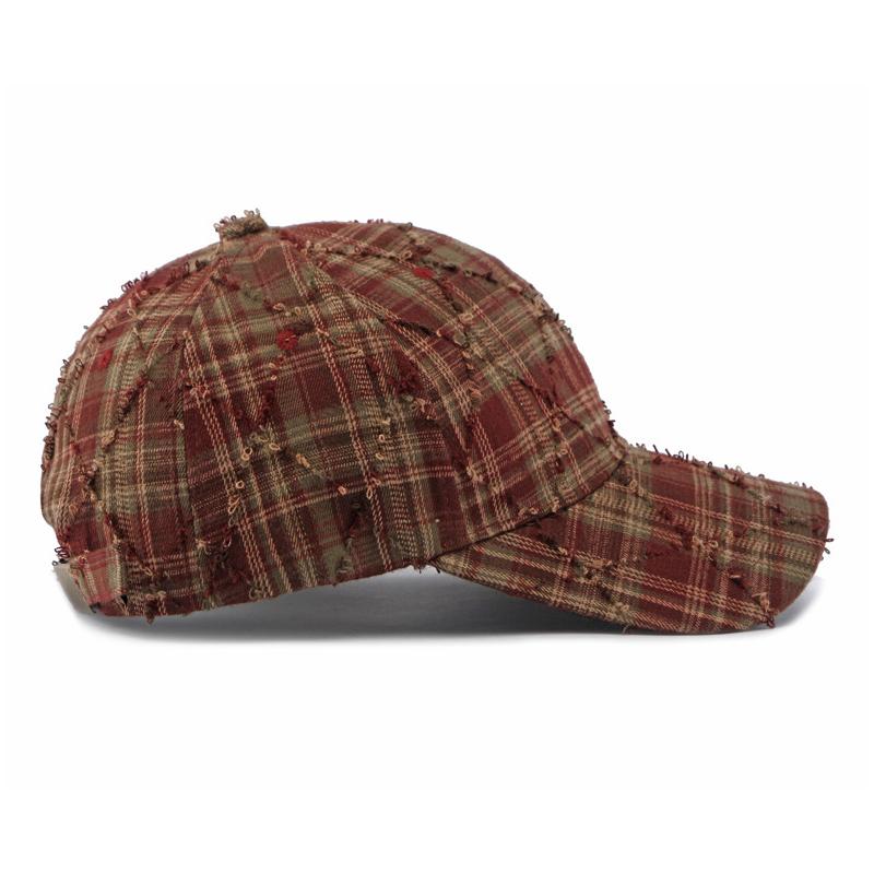 Unisex Distressed Plaid Baseball Cap Vintage Adjustable Sun Hat for Men Women Outdoor Sports