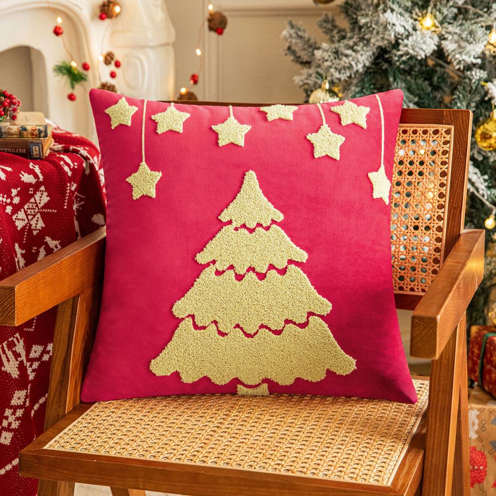 

New Christmas Cushion Cover Embroidered Christmas Elements Pillow Home Living Room Sofa Cushion Cover Skin Friendly and Durable 45X45cm without core