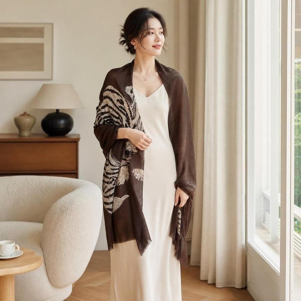 Leopard Long Cover Scarf Old Money Style Vintage Shawl Wrap Neck Scarves Draped Cardigan  Spring
