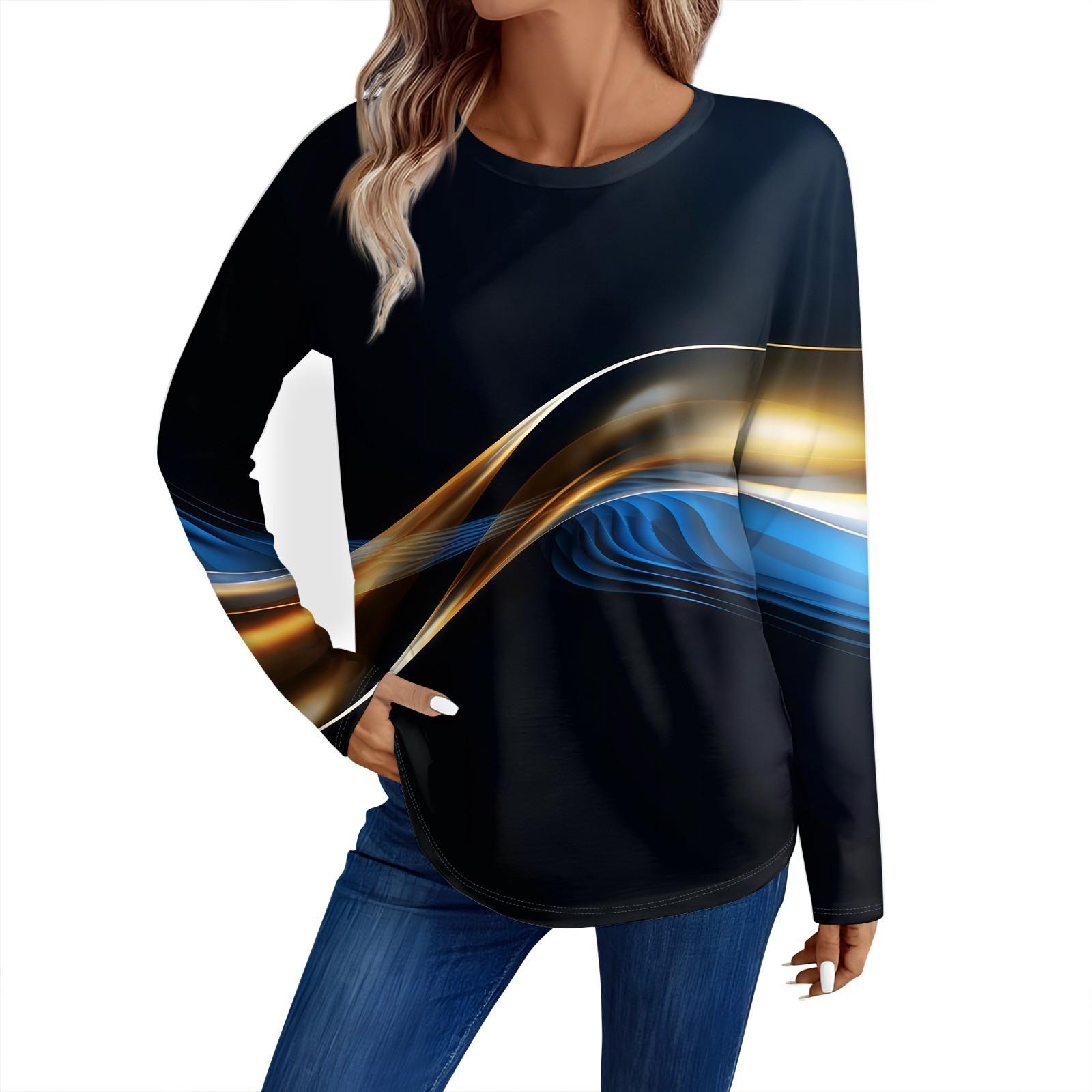 

Женская мода повседневный топ с длинным рукавом с цветочным принтом и круглым вырезом XXXL фиолетовый