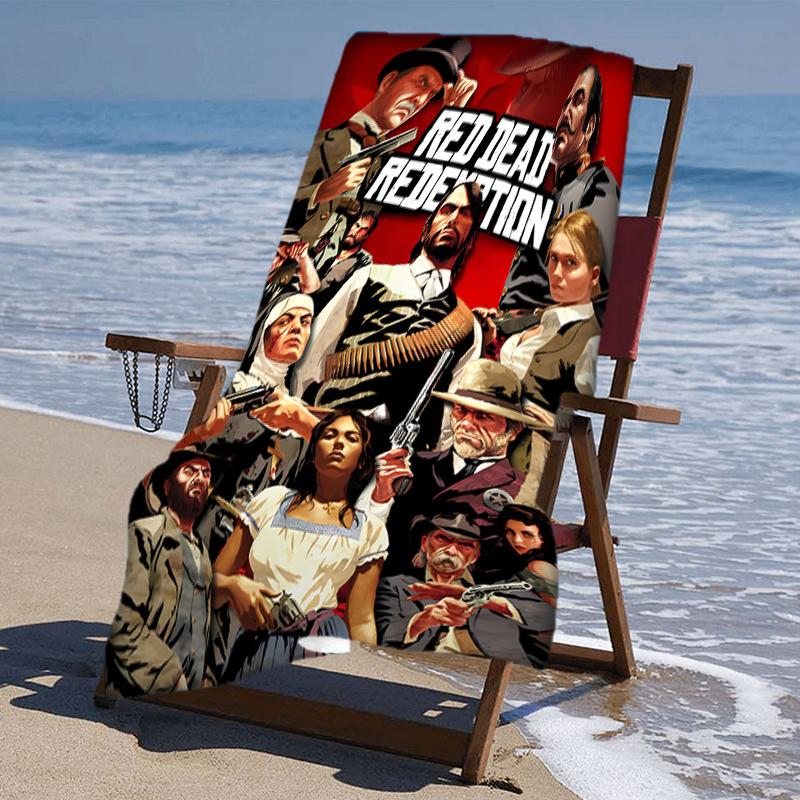 proof beach towel with a Red Dead Redemption1 pattern - soft,absorbent,quick-drying,machine washable - perfect for swimming,camping,bathing