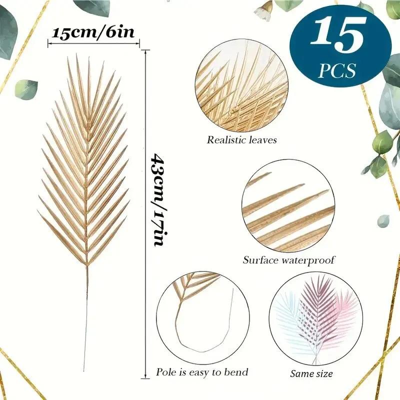 Golden Artificial Palm Leaves Fake Tropical Plants Faux Flowers Office Home Vase Filler Wedding Party Decor for Indoor Outdoor