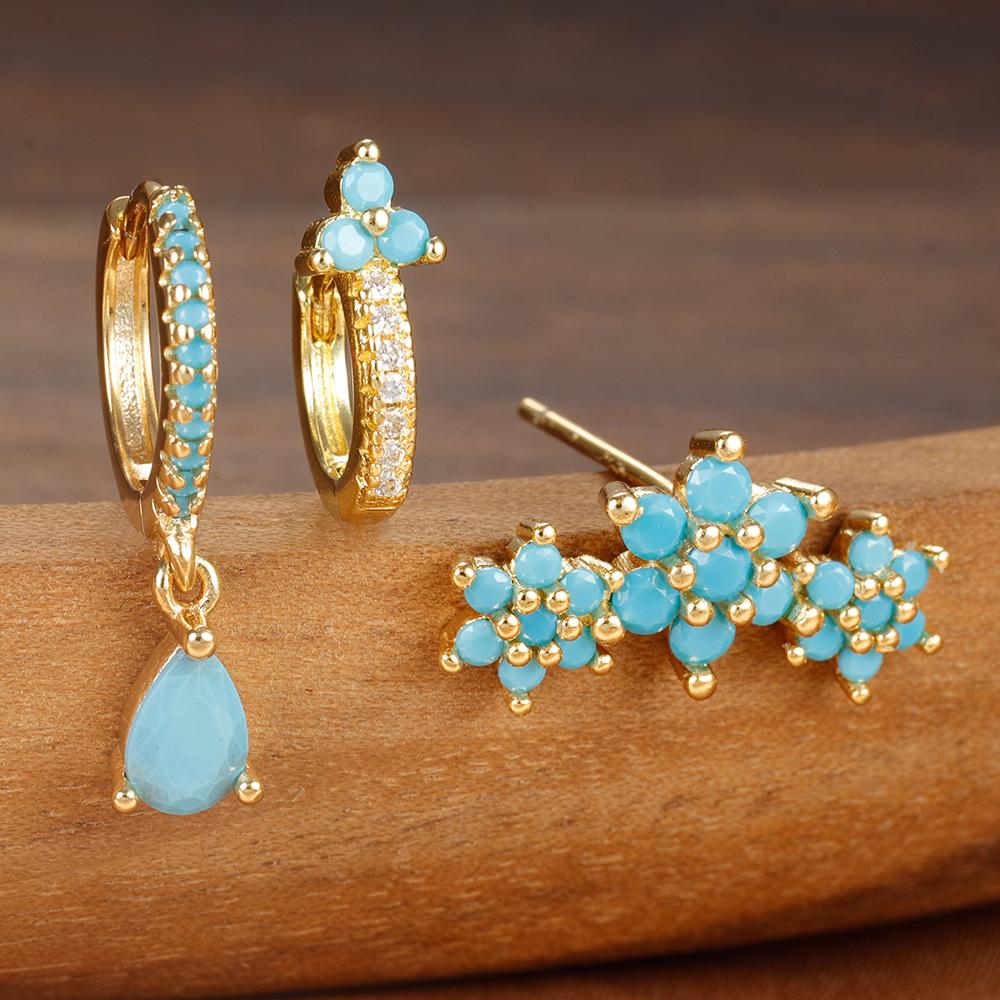 3PCS Gold Filled Flower Pendant Hoop Earrings Set for Women Stainless Steel Helix Rook Conch Tragus Stud Earring Fashion Jewelry