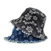 Washed Denim Fisherman Hat Frayed Brim Sunscreen Sun Cap Retro Cowboy Bucket Hats  Travel