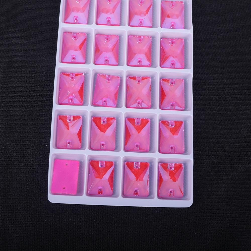 Rectangle Fluorescent Glass Flat Buckle Hand Seam Drill, Double Hole Rhinestone Flat Bottom Drill Diy Accessories Material Package