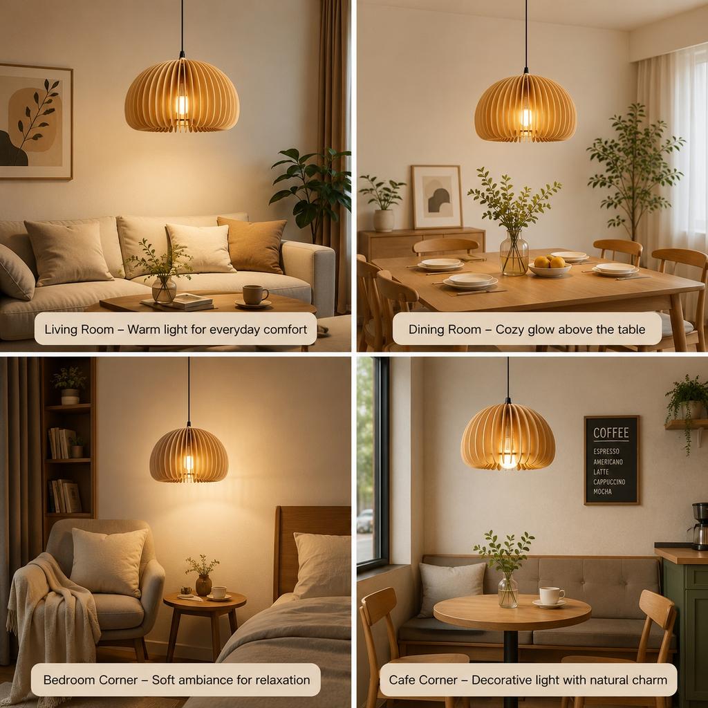 Wood Pendant Lamp Solid Wood E27 100cm Adjustable Hanging Light Soft Eye Protection Lighting For Dining Kitchen Cafe Home Users