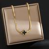 Elegant Gold-Plated Chinese-Style Four-Leaf Clover Necklace with Imitation Hetian Jade Pendant for Women