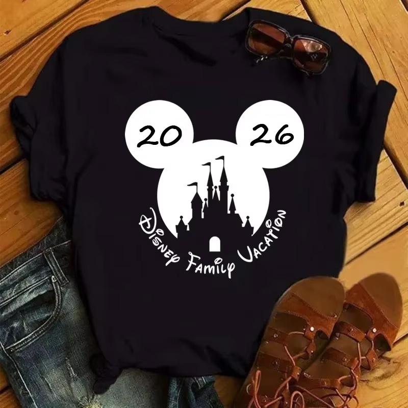 Disney Cartoon 2026 Trip Graphic Printed T-shirt Summer Female Casual Short Sleeve Tops Tees Fashion Clothing Harajuku T Shirt