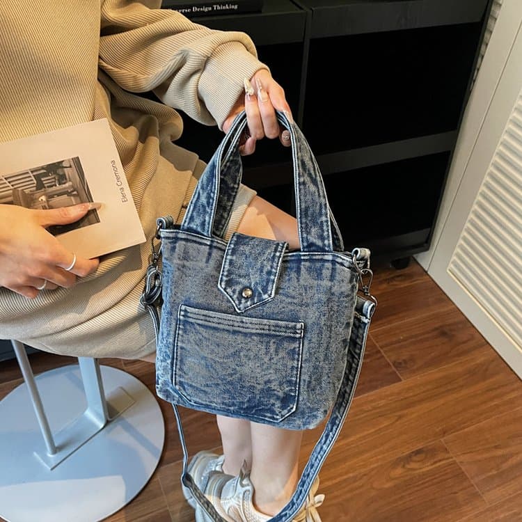 Vintage Washed Denim Mini Tote Bag Hand Bag