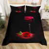 Valentine's Day Duvet Cover Queen Full Red Rose Romantic Flower Duvet Cover Heart Shaped Print Floral Black Soft Comforter Cover