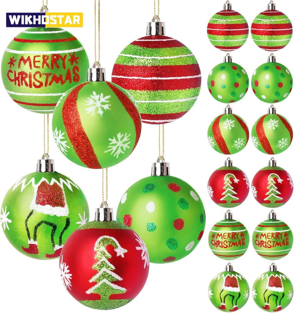 12 Pcs 2.4 Inch Christmas Ball Ornaments for Tree,Red and Green Glittering Hanging Bulbs Pendants for Christmas Tree Decorations