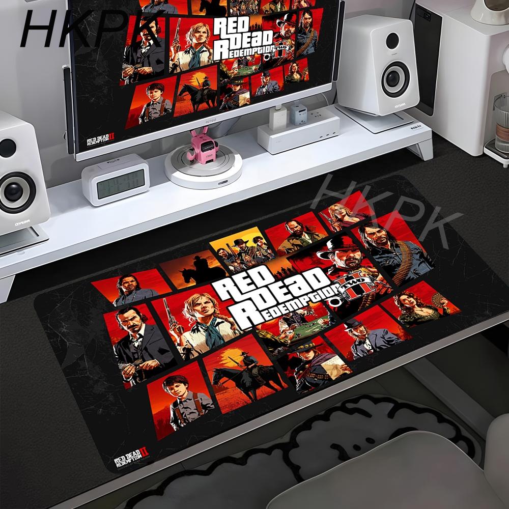 Red Dead Redemption 2 XXL 900x400 Tappetini per Mouse Anime Accessori per Computer Tastiera da Gioco Tappetino Mouse in Gomma Tappetino da Scrivania Antiscivolo per Giocatori PC