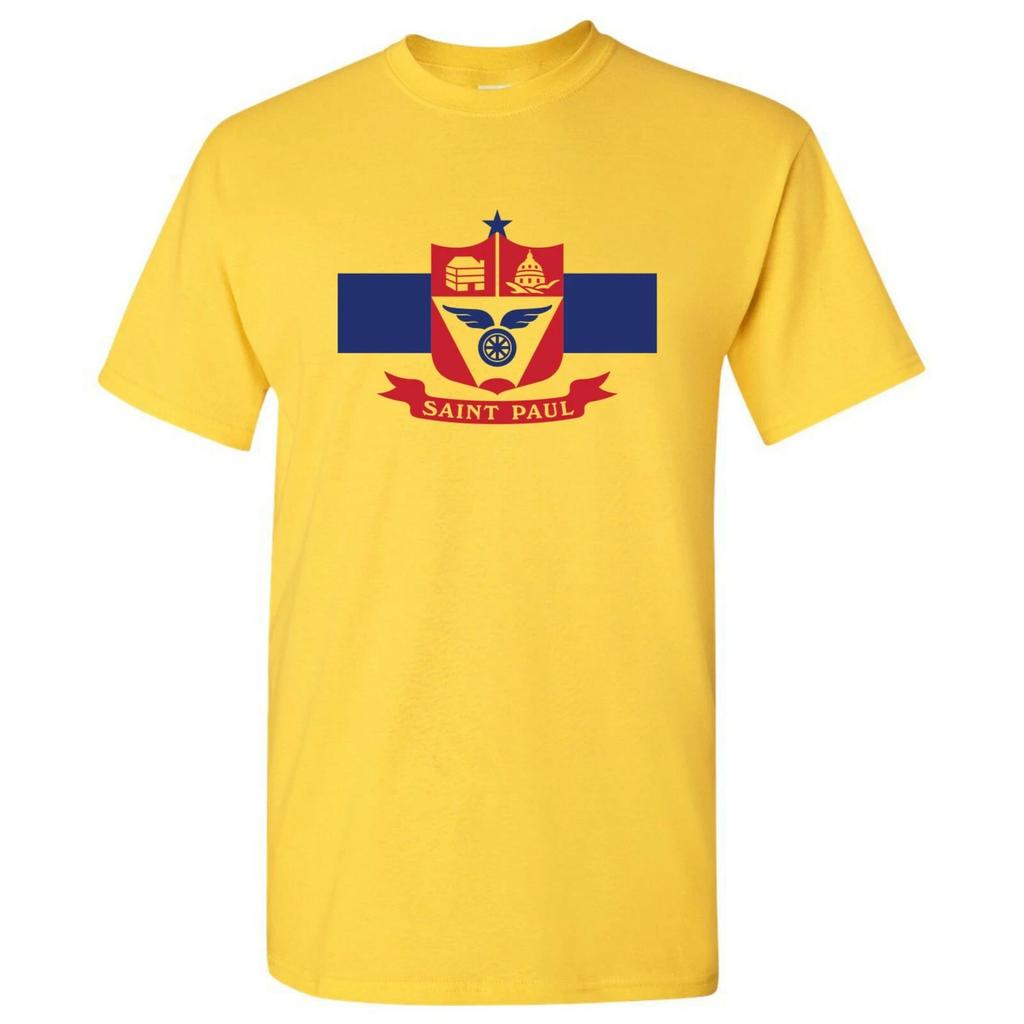 St Paul US City Flag Basic Cotton T-Shirt - Gold