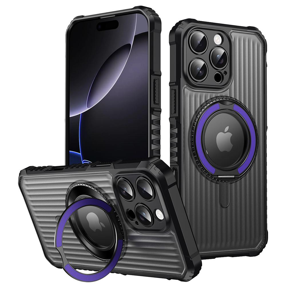 

Магнитный чехол для iPhone 16 Pro с подставкой PC+TPU Задняя крышка для телефона Dark Purple
