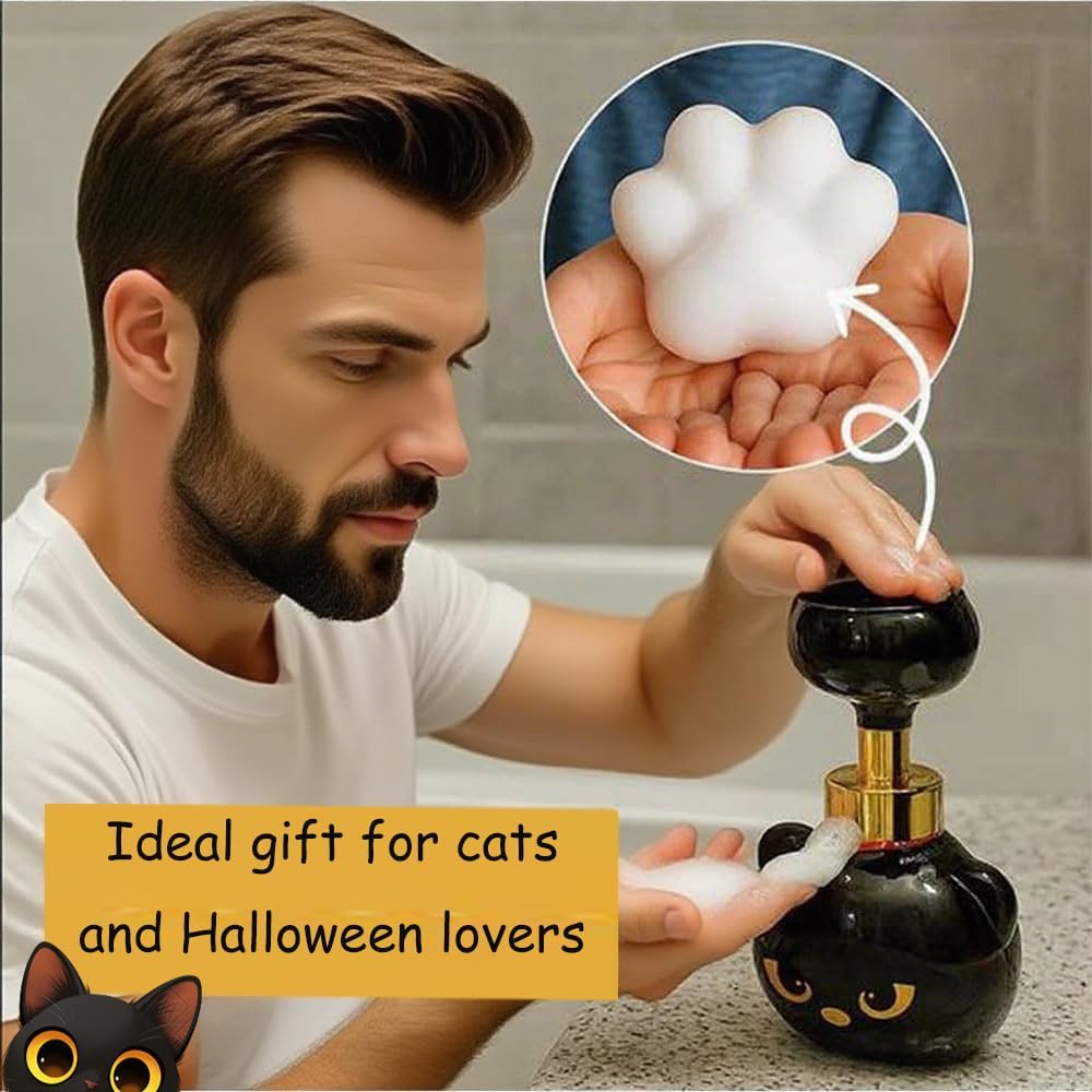 1PCS Cat Paw Soap Dispenser Foam, Cute Halloween Cats Pawprint Magic Foaming Hand Wash Dispenser, Refillable Foaming Pump Bottle