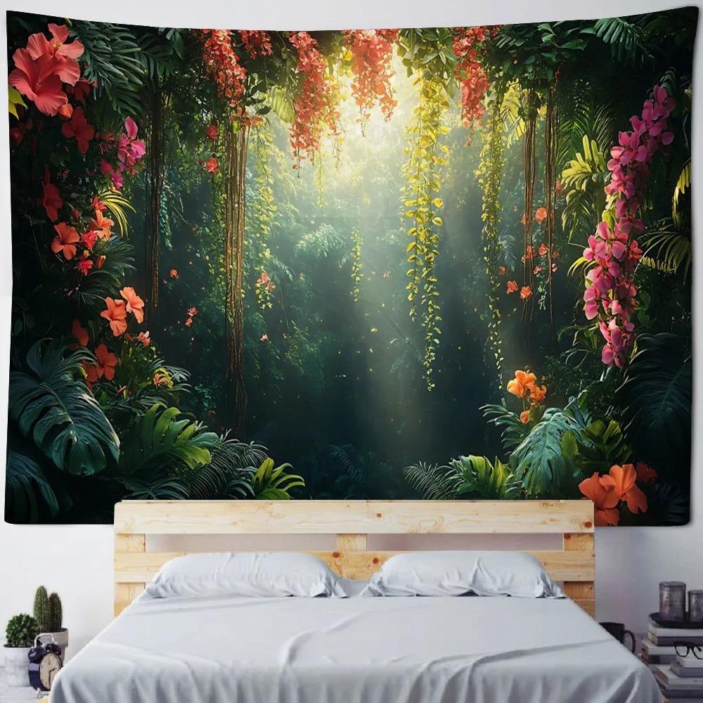 Heim-Hintergrunddekor Böhmischer Stil Wandteppich Tropische Pflanzen Kunst Wandbehang Psychedelisch