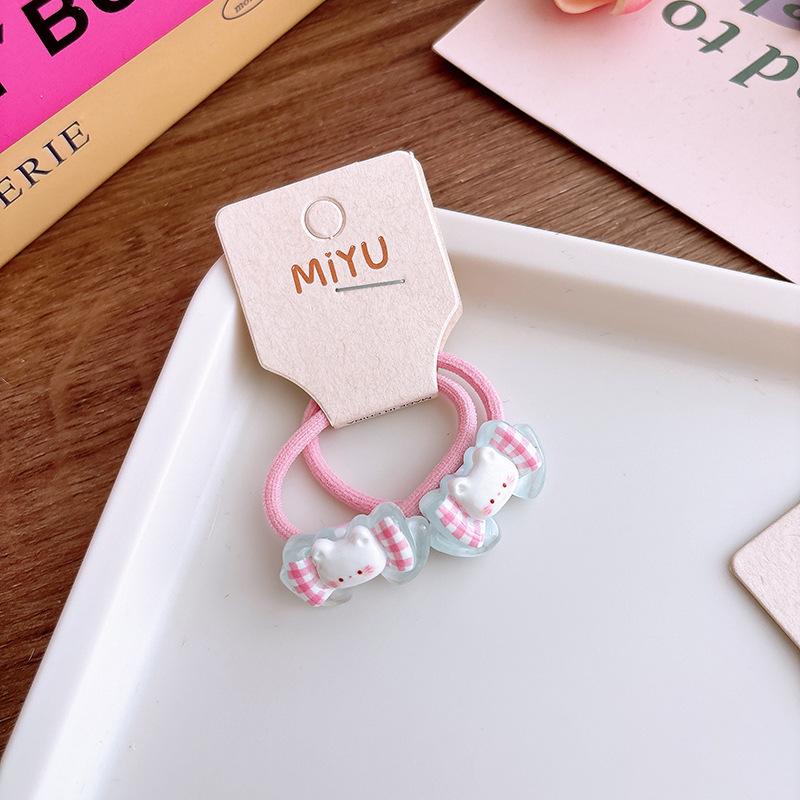 1 Pair Kid Hair Band Cute Sweet Floral Heart Bear Crystal Hair Rope for Baby Girl Little Girl Hair Accessories