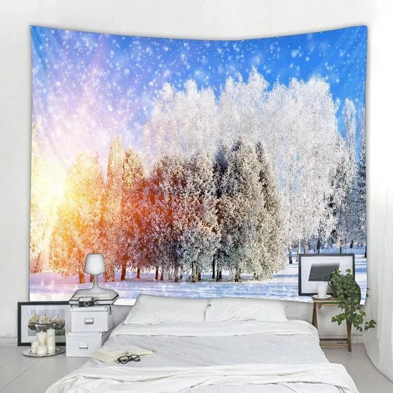 Christmas Snow Forest Decorative Tapestry Home Living Room Bedroom Wall Decoration