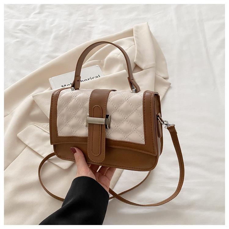 Korean Style Color Block Diamond Lattice Elegant Simple Stylish Crossbody Handbag for Women - Summer New Arrival Embroidery Small Square Bag