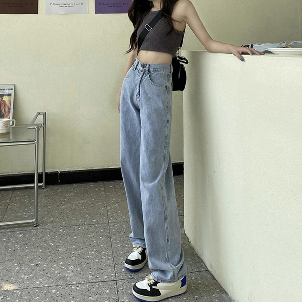 Personalized wide-leg loose jeans women's autumn and winter new high-waisted small vertical straight mopping jeans