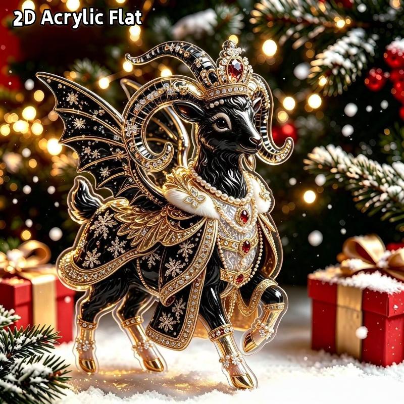 2D Flat Goat Hanging Ornament Acrylic Animal Pendant Christmas Tree Decoration Car Rearview Mirror Charm New Year Hanging