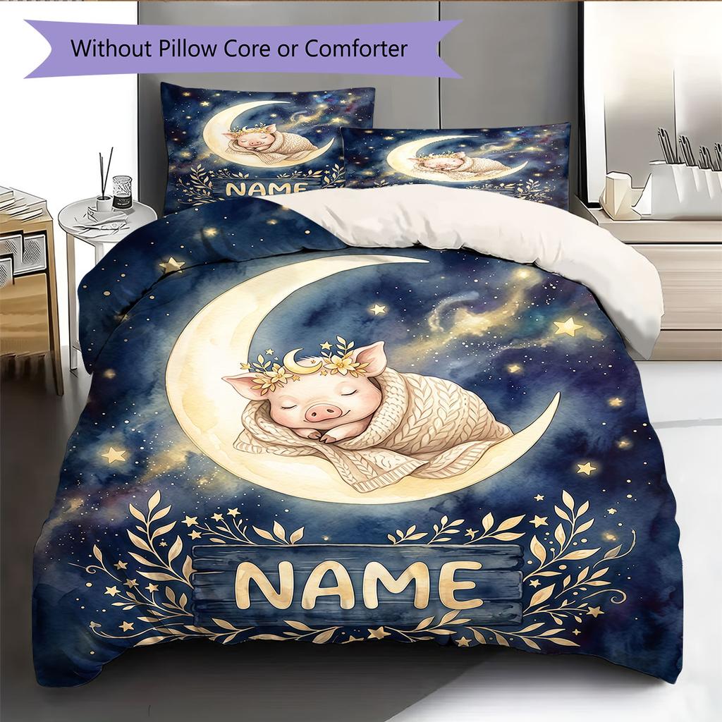 Custom Name,Moon Animal Pattern Bedding Home Decoration Birthday Gift ( 1 duvet cover + 2 pillowcase, without core),fan merchandise.