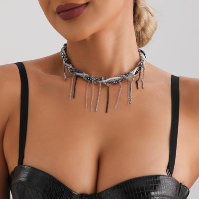 Accessories Light Luxury Tassel Glass Rice Beads Wrapped Clavicle Chain Sweet Cool Trend Multi-Layer Necklace