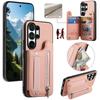 Magnetic Zipper Elastic Wrist Strap Cards Solt Wallet Leather Case For Samsung S25 Ultra S24 Plus S23 A17 A07 kickstand Cover