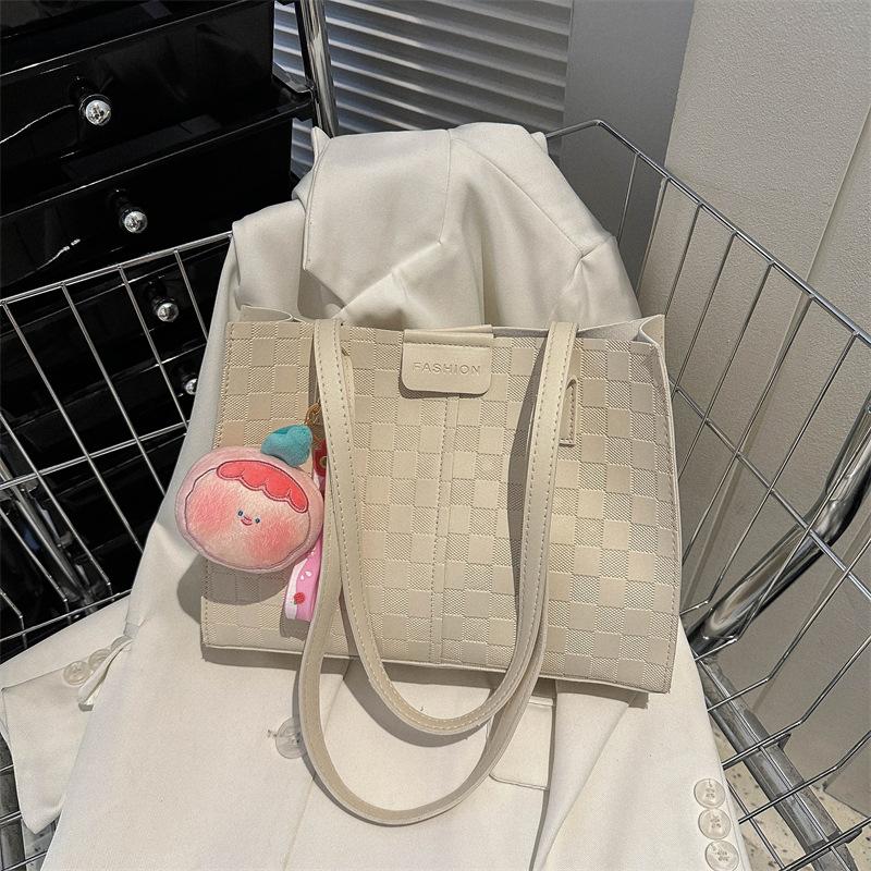 Large Capacity Simple Bag for Women's New Versatile Textured Plaid Shoulder Bag for Class Commuting Toy Bag