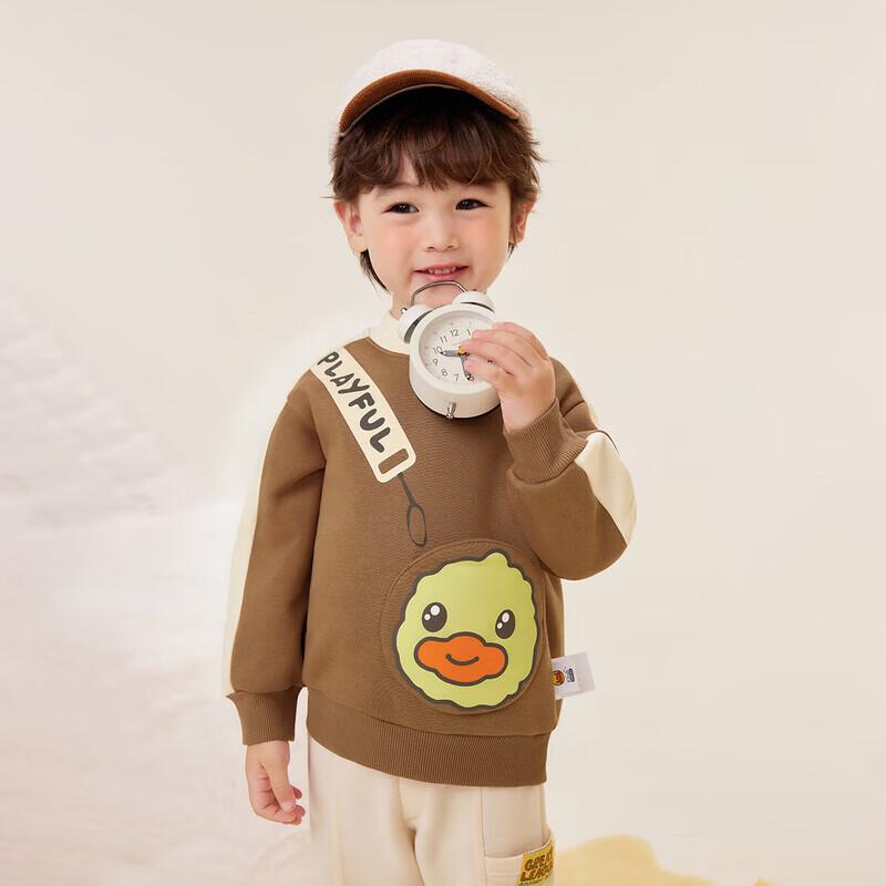 B.Duck Boys  Winter Fleece-lined Color-blocked Long-sleeve Sweatshirt 130
