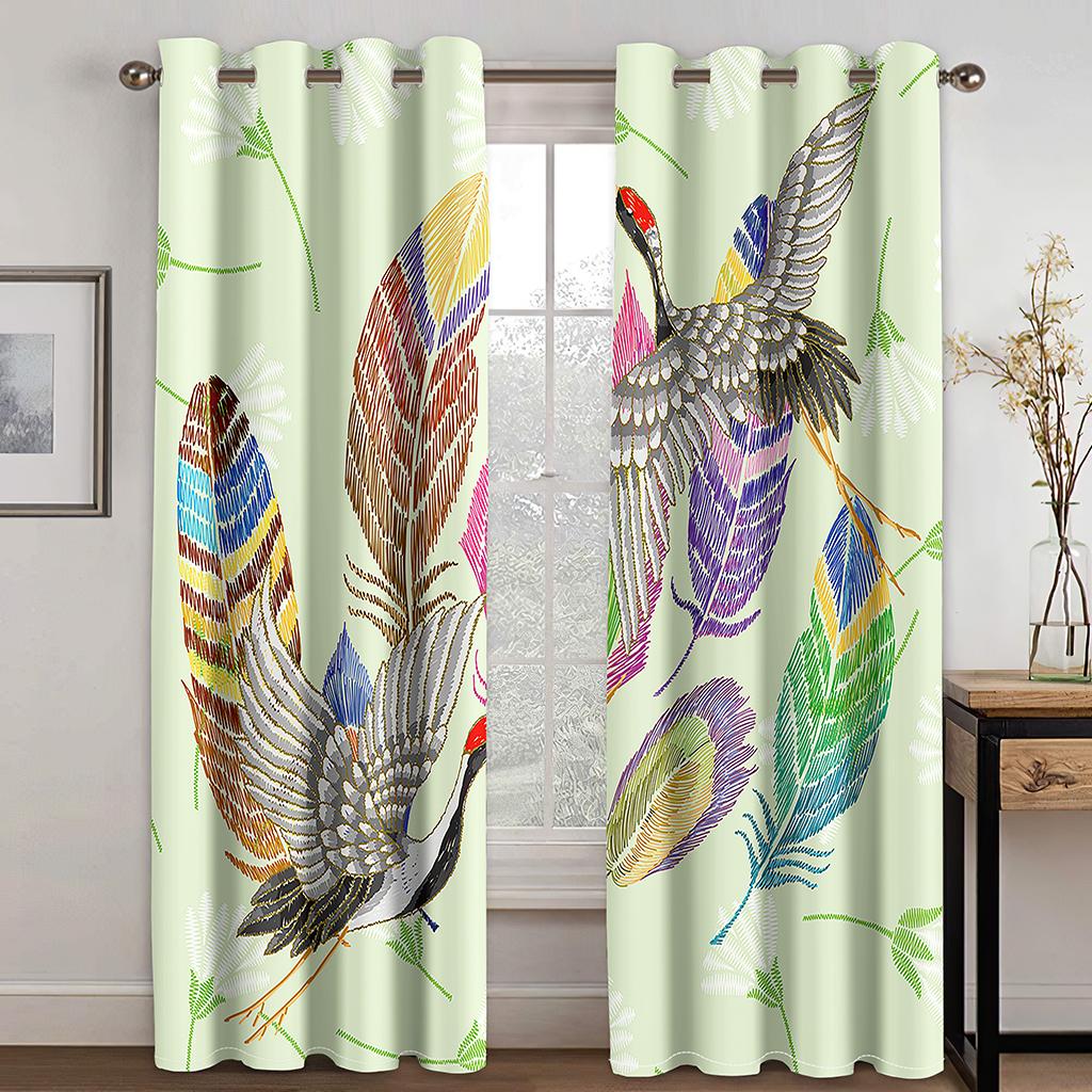 3D Digital Print Feather Curtains for Living Room, Sunshading, Thermal Insulated, Window Treatment, Luxurious Drapes Panels, Dec