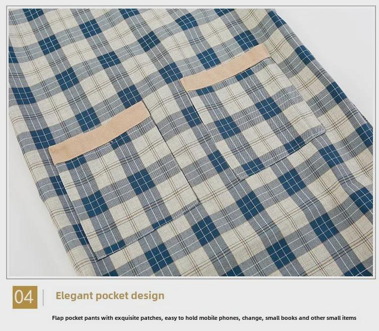 Fartuch kuchenny w kratę w stylu japońskim z misiem, wodoodporny, odporny na zabrudzenia – dwustronny kombinezon do gotowania