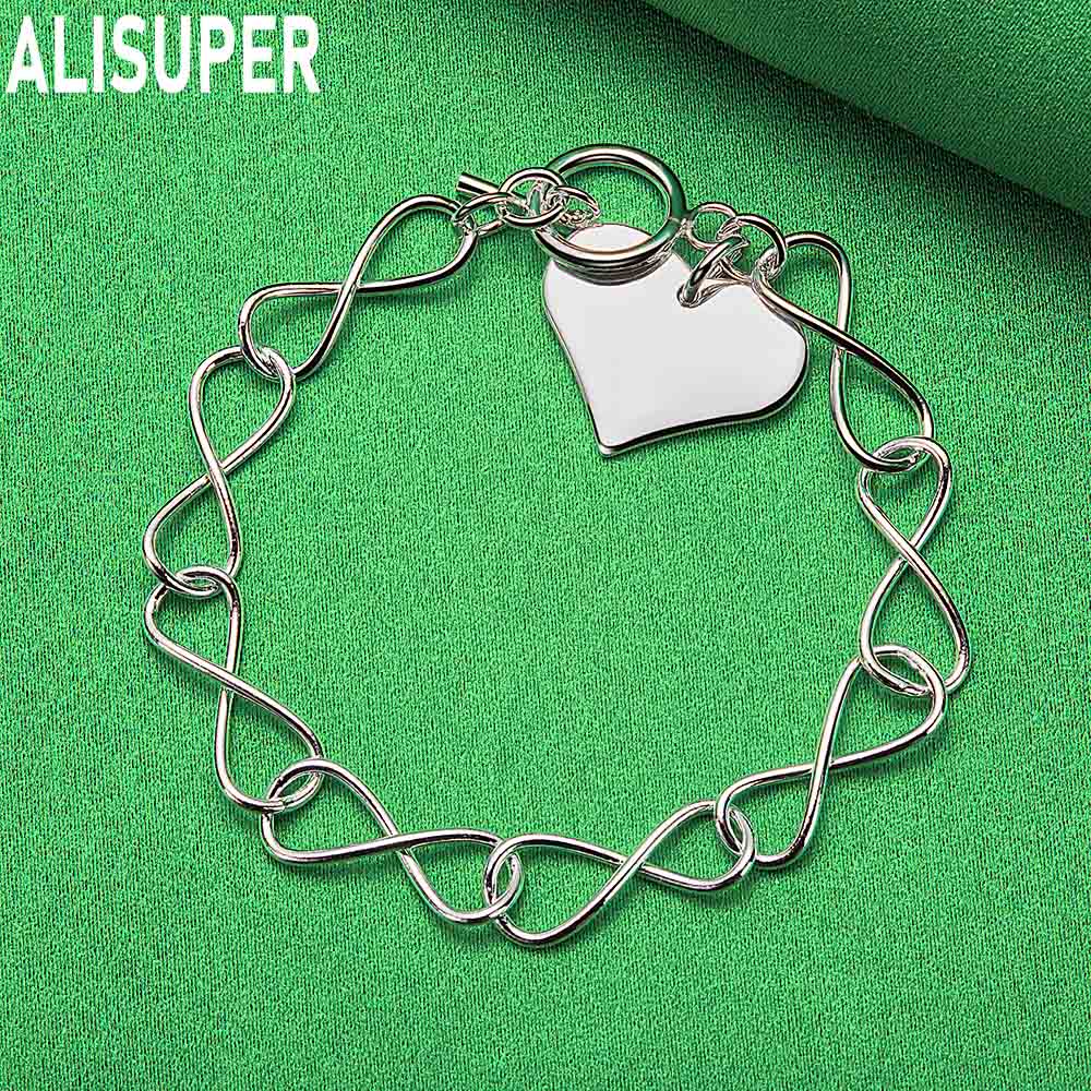 925 Sterling Silver Romantic Heart-Shaped Side Chain Charming Bracelet Gift Jewelry