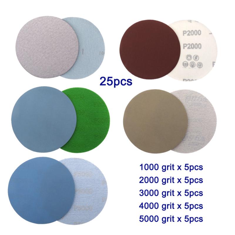 1/2/3/4/5/6 Inch Hook And Loop Sandpaper 25 Pcs Assorted 1000 /2000 /3000 /4000/ 5000 Grit Sanding Paper Round For Polishing